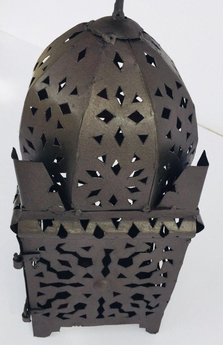 Hammered Moroccan Hurricane Metal Candle Lantern Indoor or Outdoor For Sale