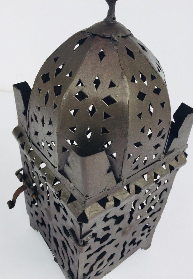 Moroccan Hurricane Metal Candle Lantern Indoor or Outdoor In Good Condition For Sale In North Hollywood, CA