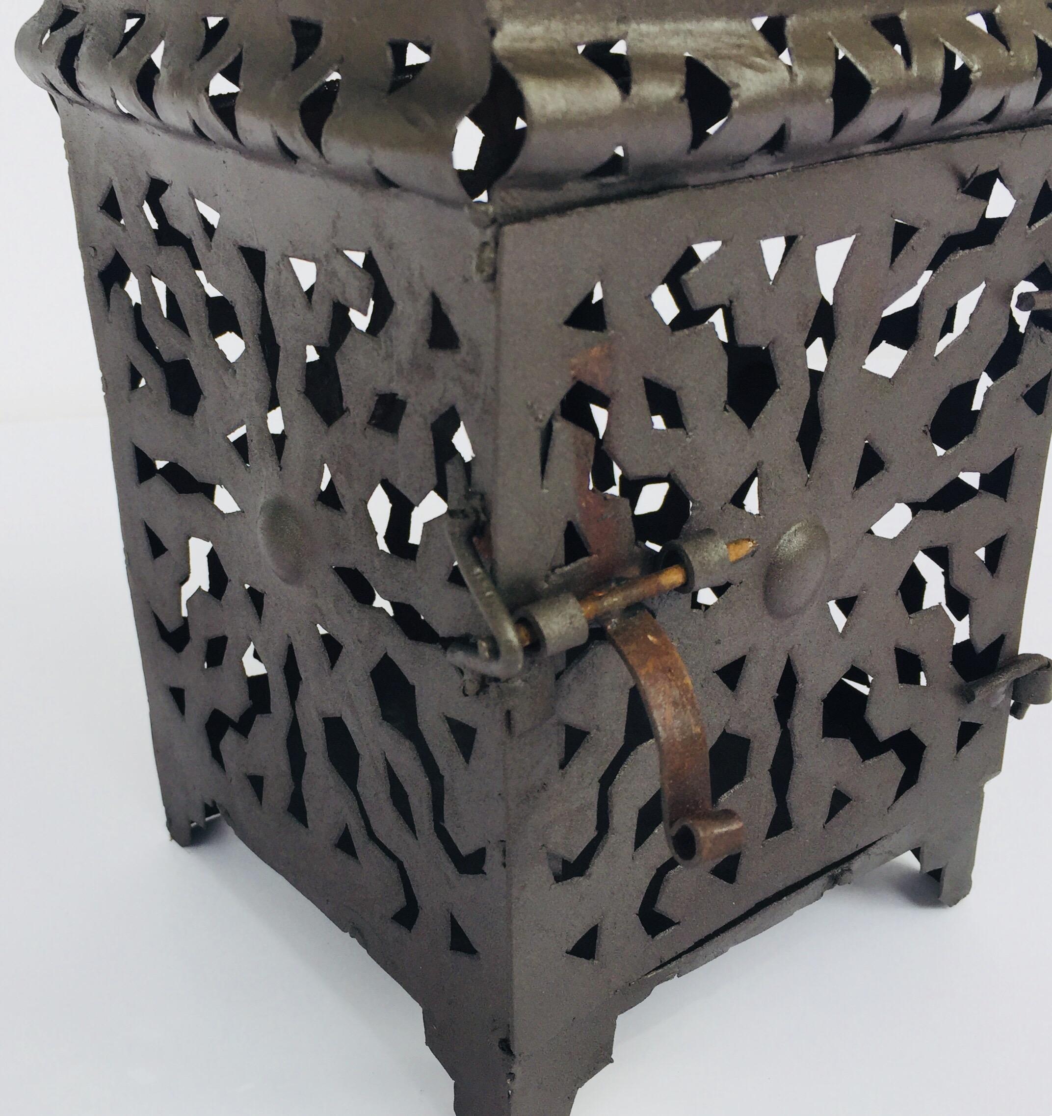 20th Century Moroccan Hurricane Metal Candle Lantern Indoor or Outdoor For Sale