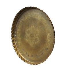 Moroccan Brass Scalloped Engraved Hanging Serving Tray Platter 22"
