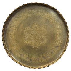 Moroccan Brass Scalloped Engraved Hanging Serving Tray Platter 22"