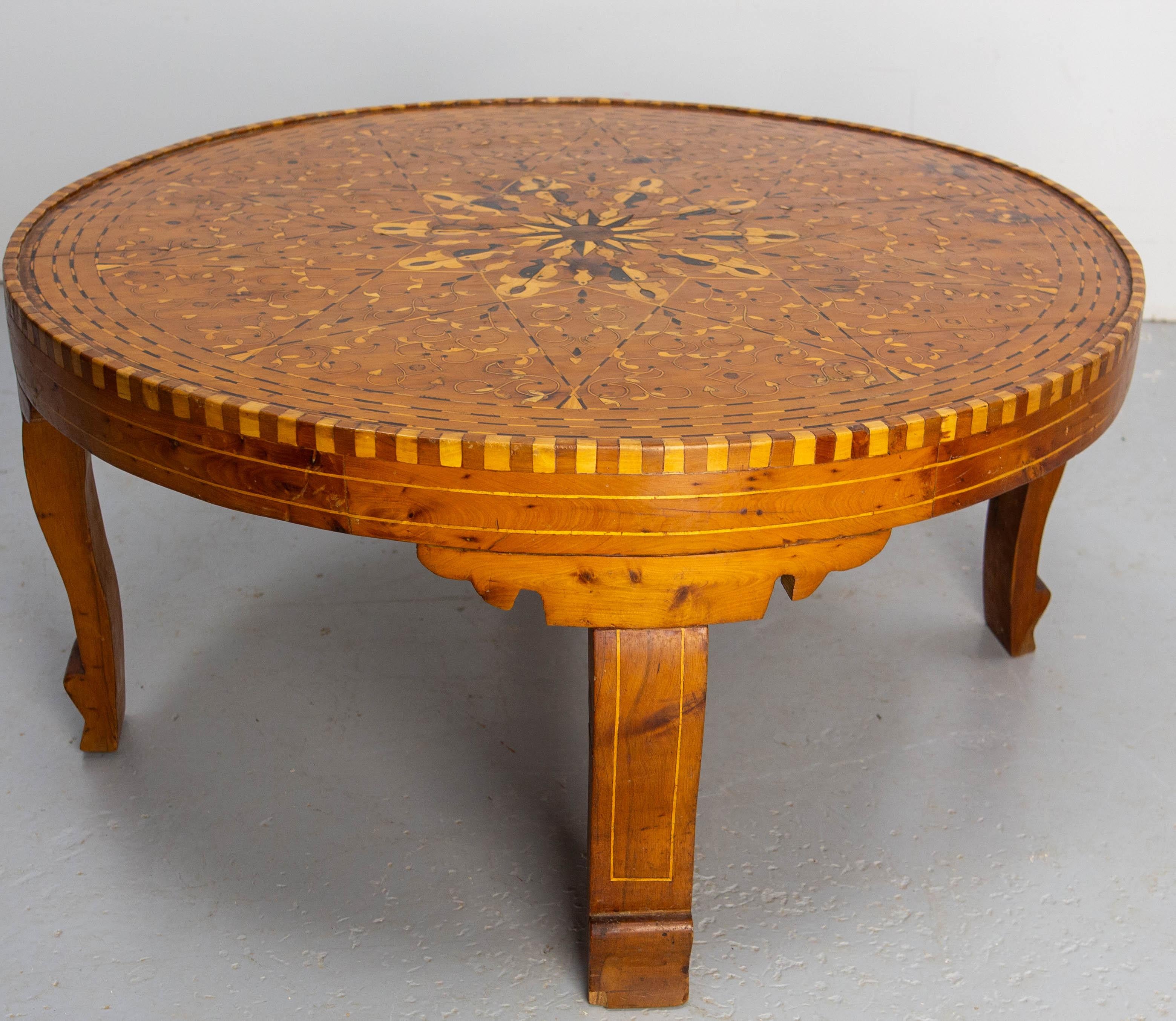 19th Century Moroccan Inlaid Atlas Cedar Central or Coffee Table  20th Mid-Century For Sale