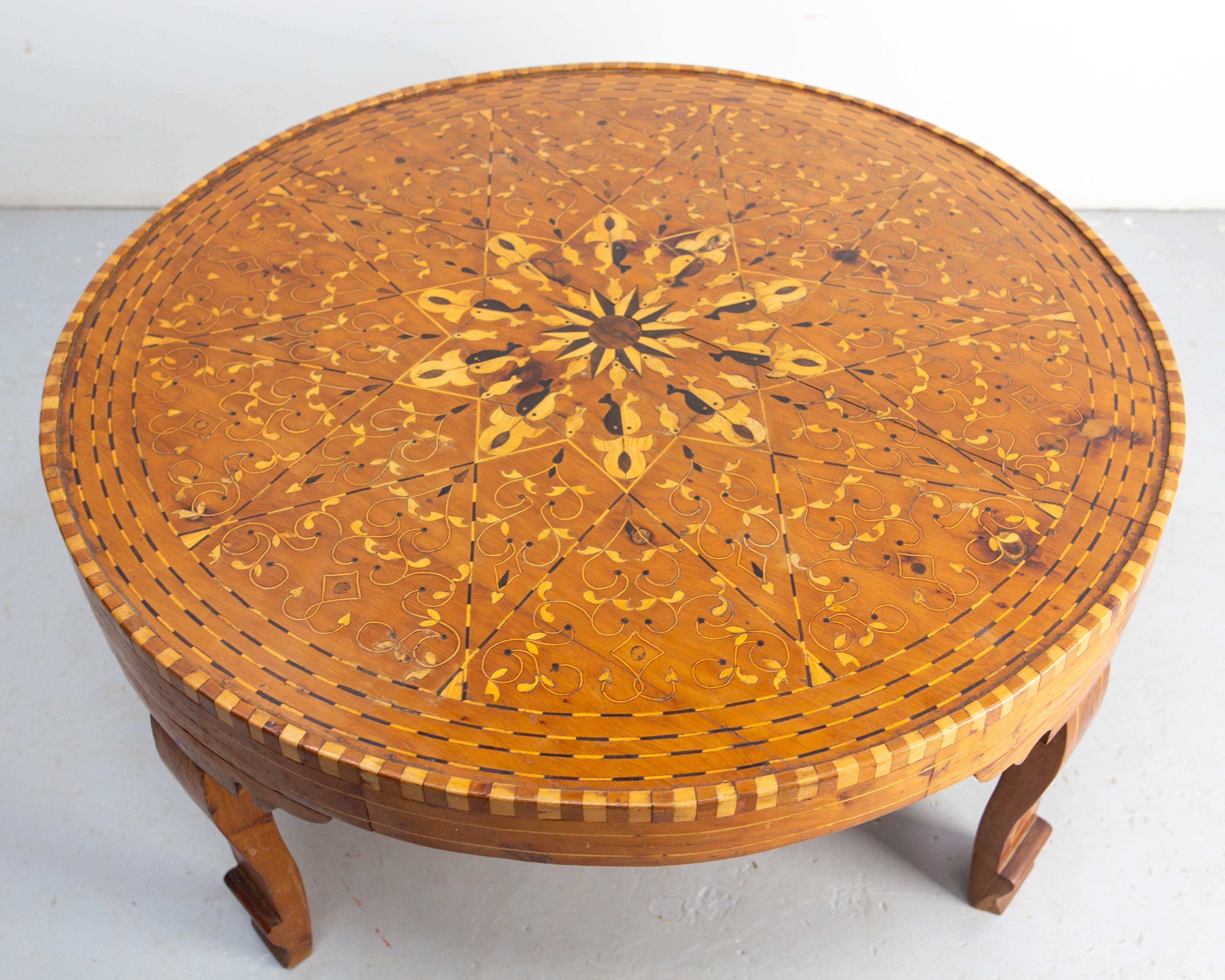 Moroccan Inlaid Atlas Cedar Central or Coffee Table  20th Mid-Century For Sale 1
