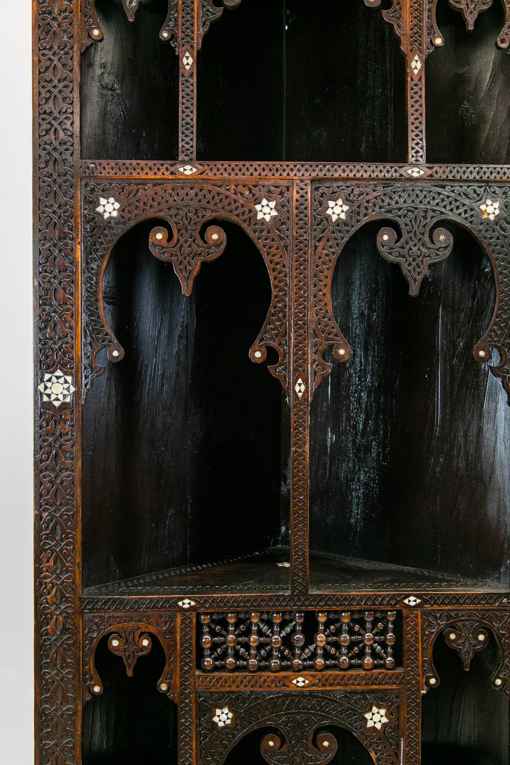 Hand-Carved Moroccan Inlaid Corner Cupboard
