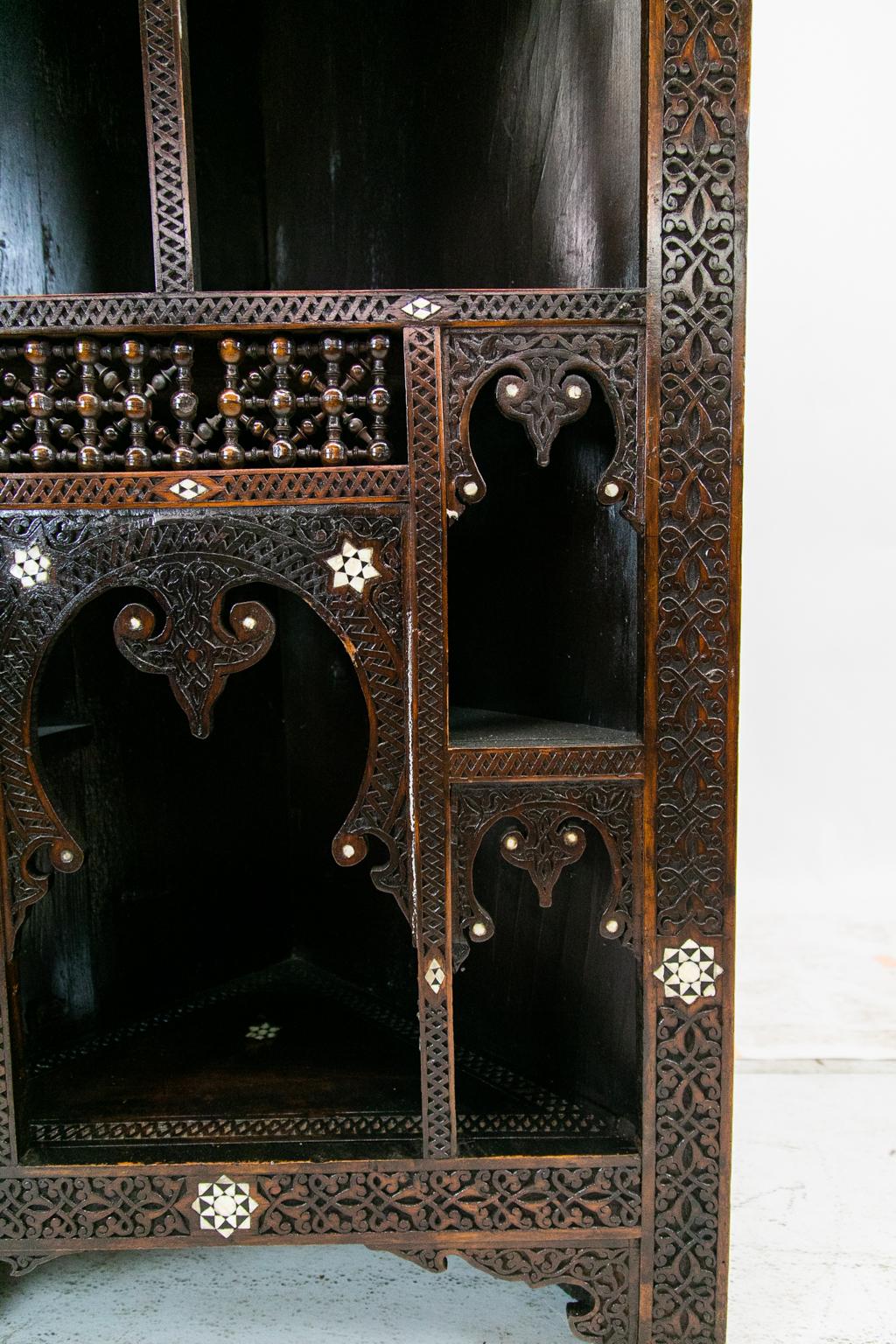 Mother-of-Pearl Moroccan Inlaid Corner Cupboard