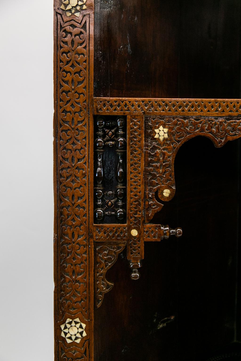 Moroccan Inlaid Corner Cupboard In Good Condition In Wilson, NC