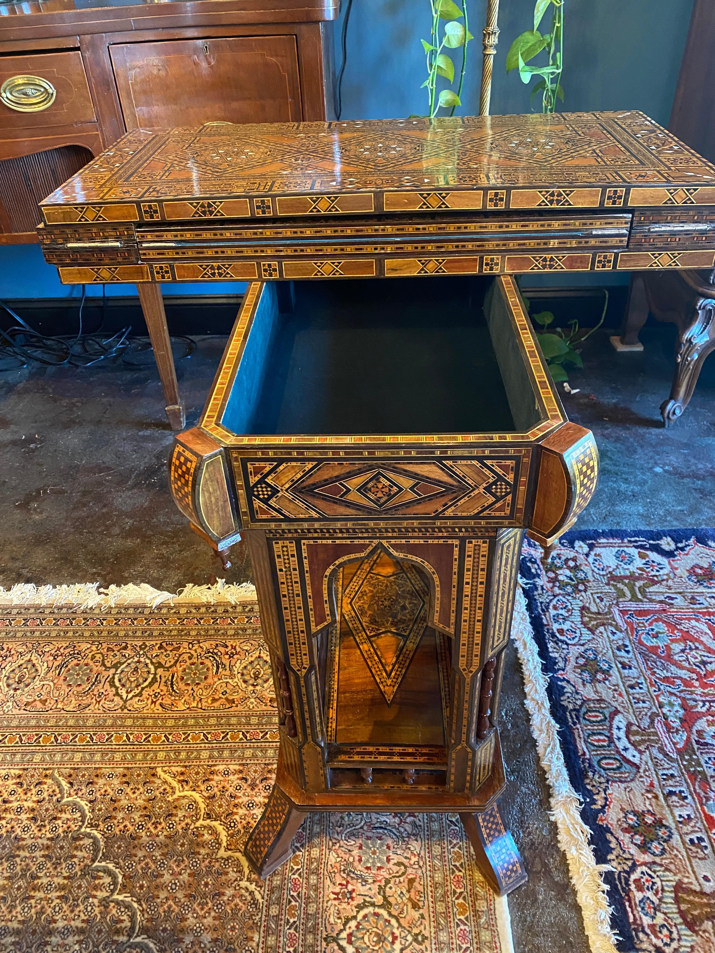 Wood Moroccan Inlaid Game Table 