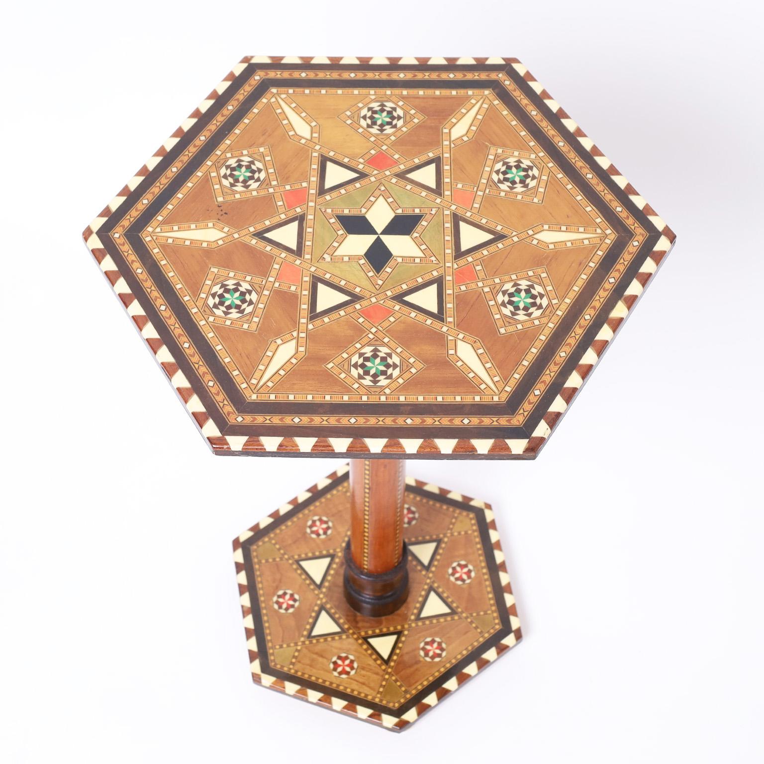 Moorish Moroccan Inlaid Hexagon Table or Stand