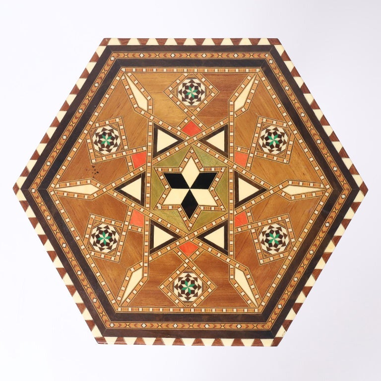 Inlay Moroccan Inlaid Hexagon Table or Stand