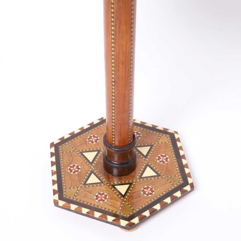 Walnut Moroccan Inlaid Hexagon Table or Stand