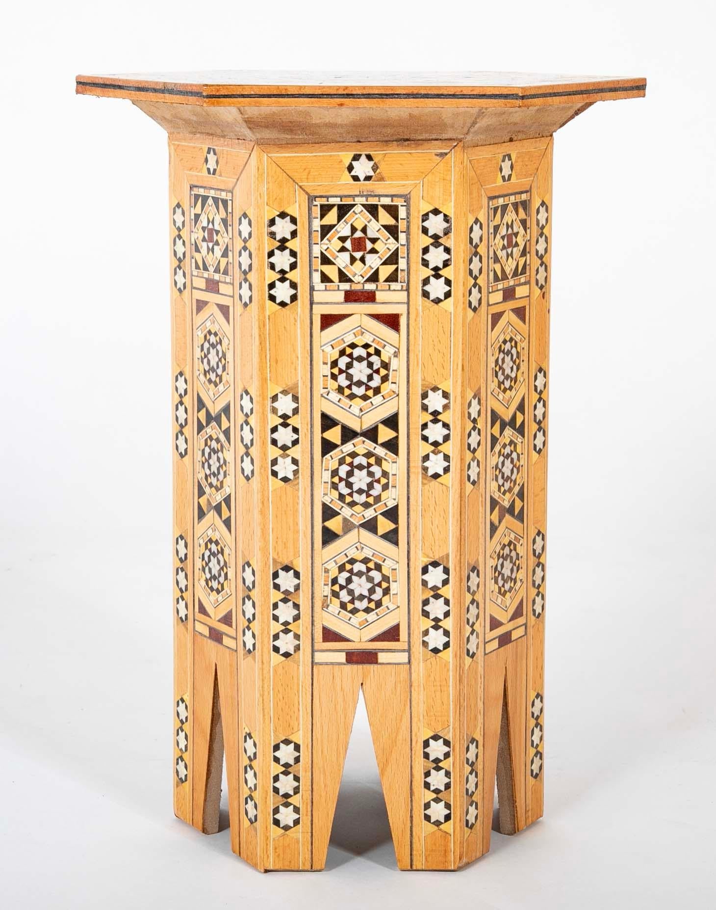 Hand-Crafted Moroccan Inlaid Hexagonal Inlaid Side Tables, Set of Three For Sale