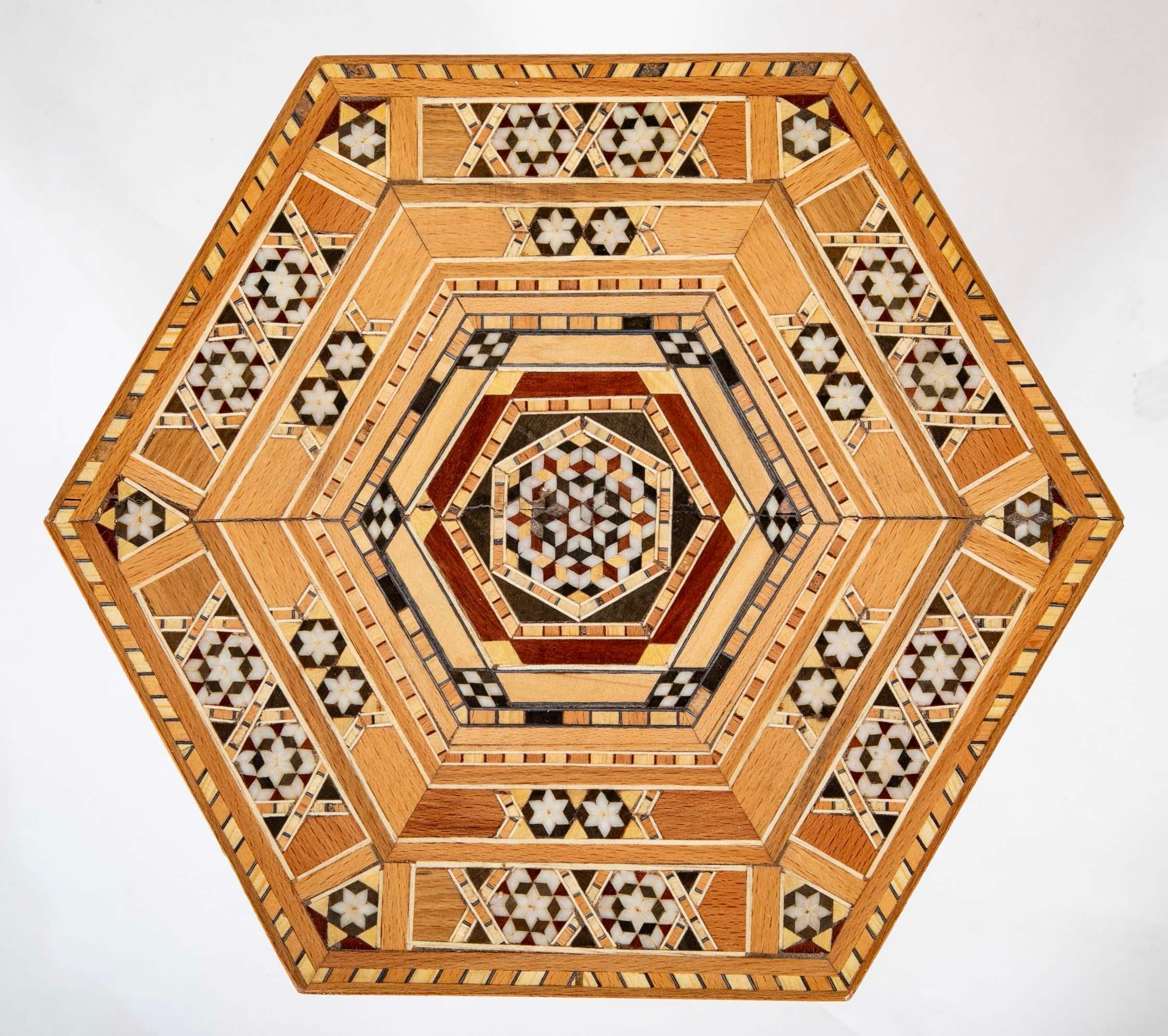 Moroccan Inlaid Hexagonal Inlaid Side Tables, Set of Three In Good Condition For Sale In Stamford, CT
