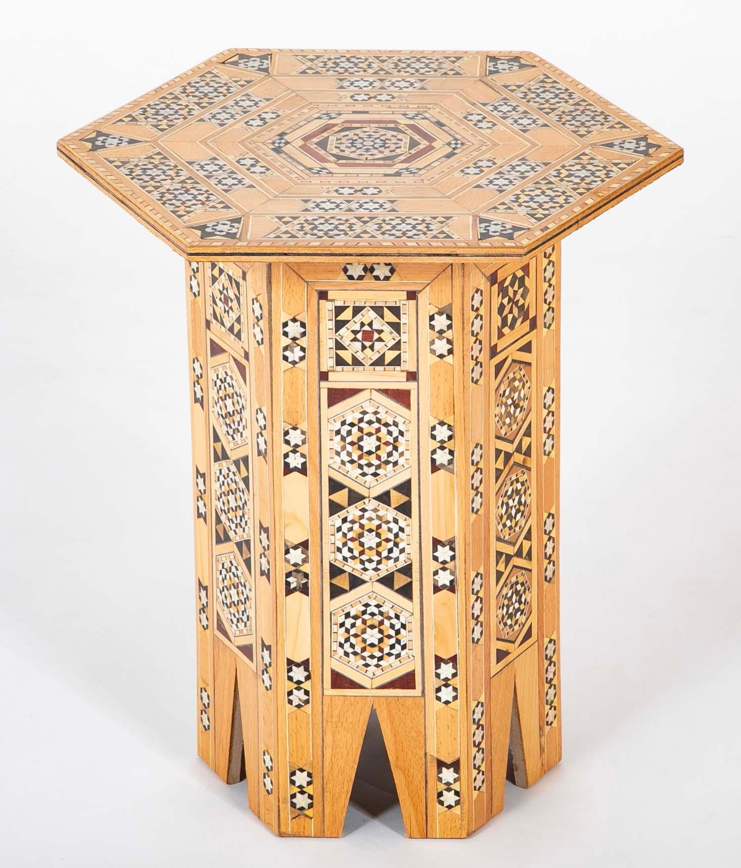 20th Century Moroccan Inlaid Hexagonal Inlaid Side Tables, Set of Three For Sale
