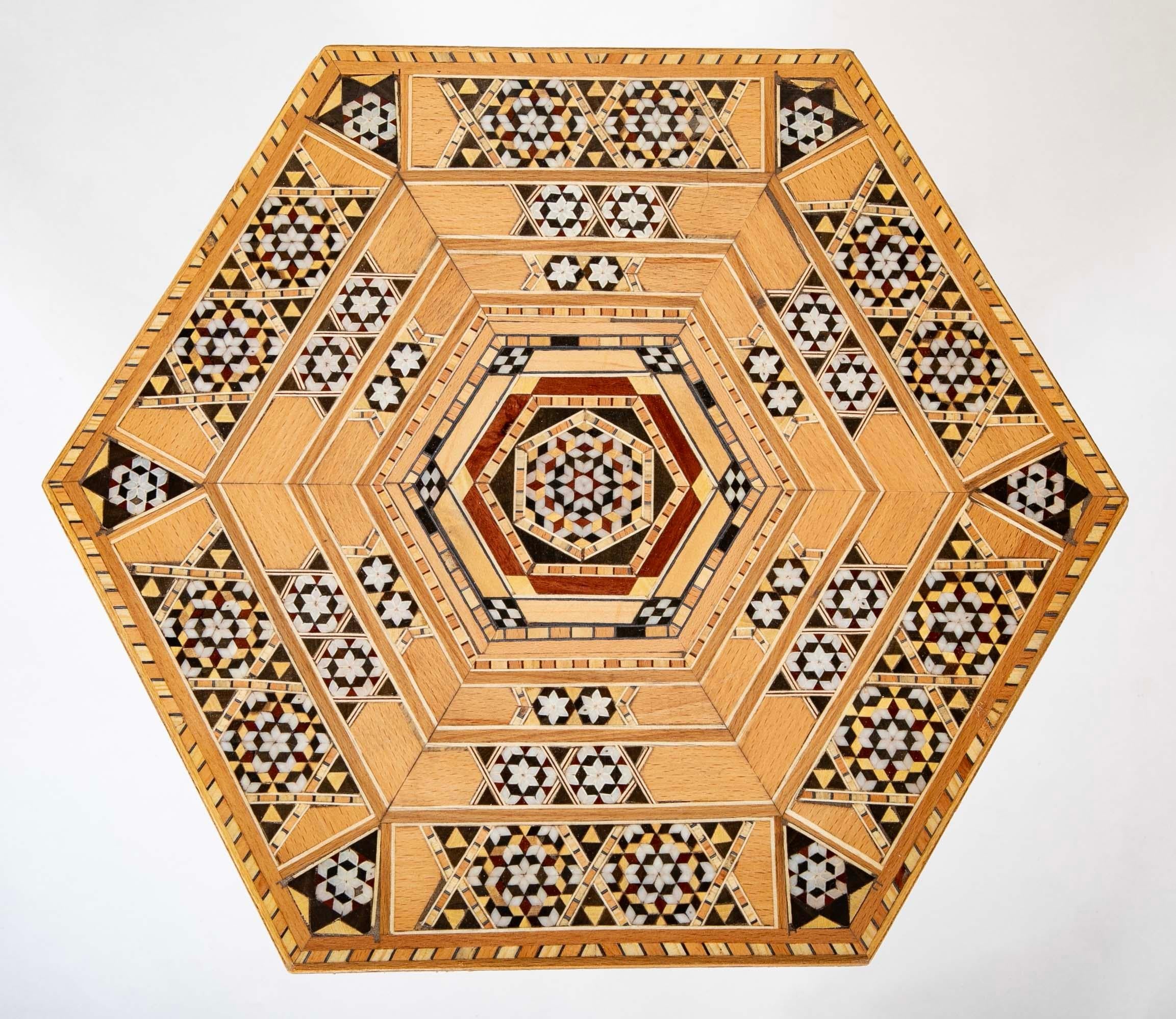 Bone Moroccan Inlaid Hexagonal Inlaid Side Tables, Set of Three For Sale