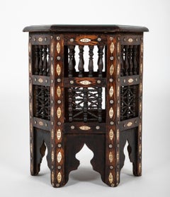 Moroccan Inlaid Hexagonal Side Table with Brass Nail Heads