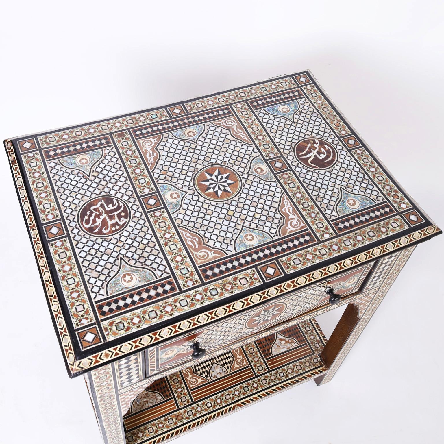 Moorish Moroccan Inlaid One Drawer Table or Stand