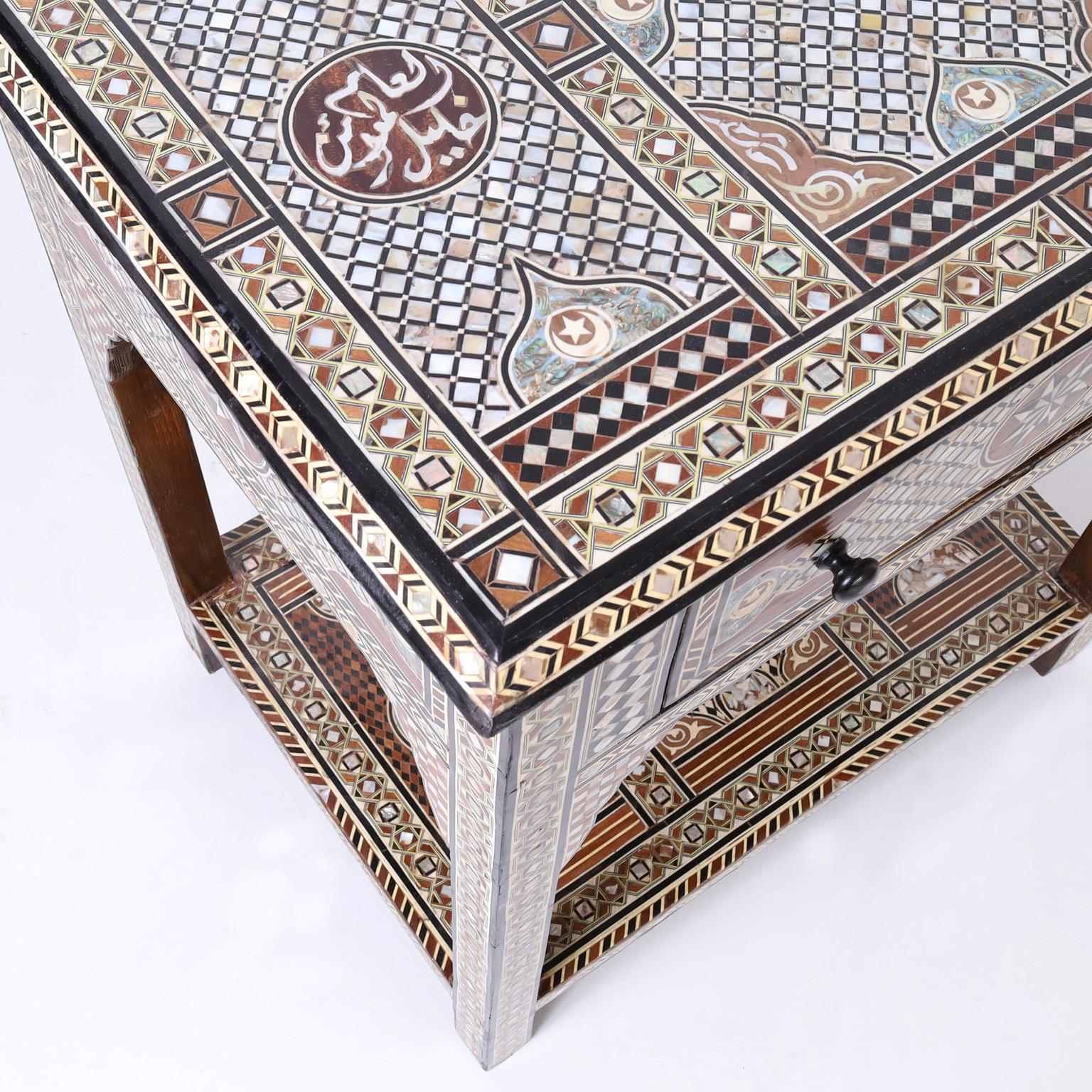 Moroccan Inlaid One Drawer Table or Stand In Good Condition In Palm Beach, FL