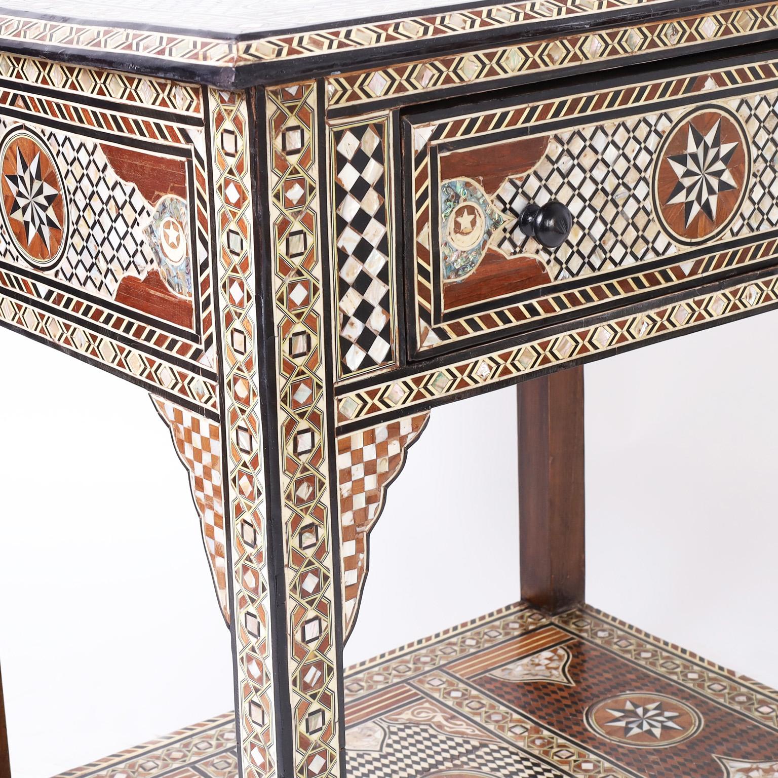 20th Century Moroccan Inlaid One Drawer Table or Stand
