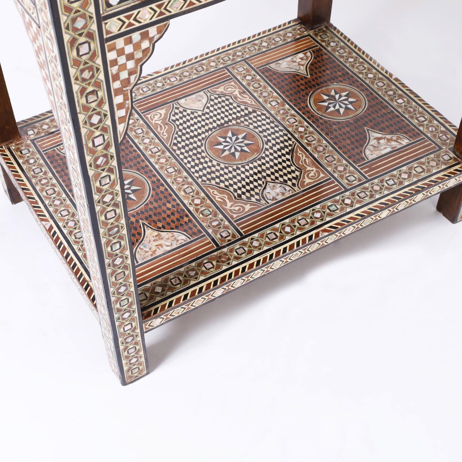 Mother-of-Pearl Moroccan Inlaid One Drawer Table or Stand