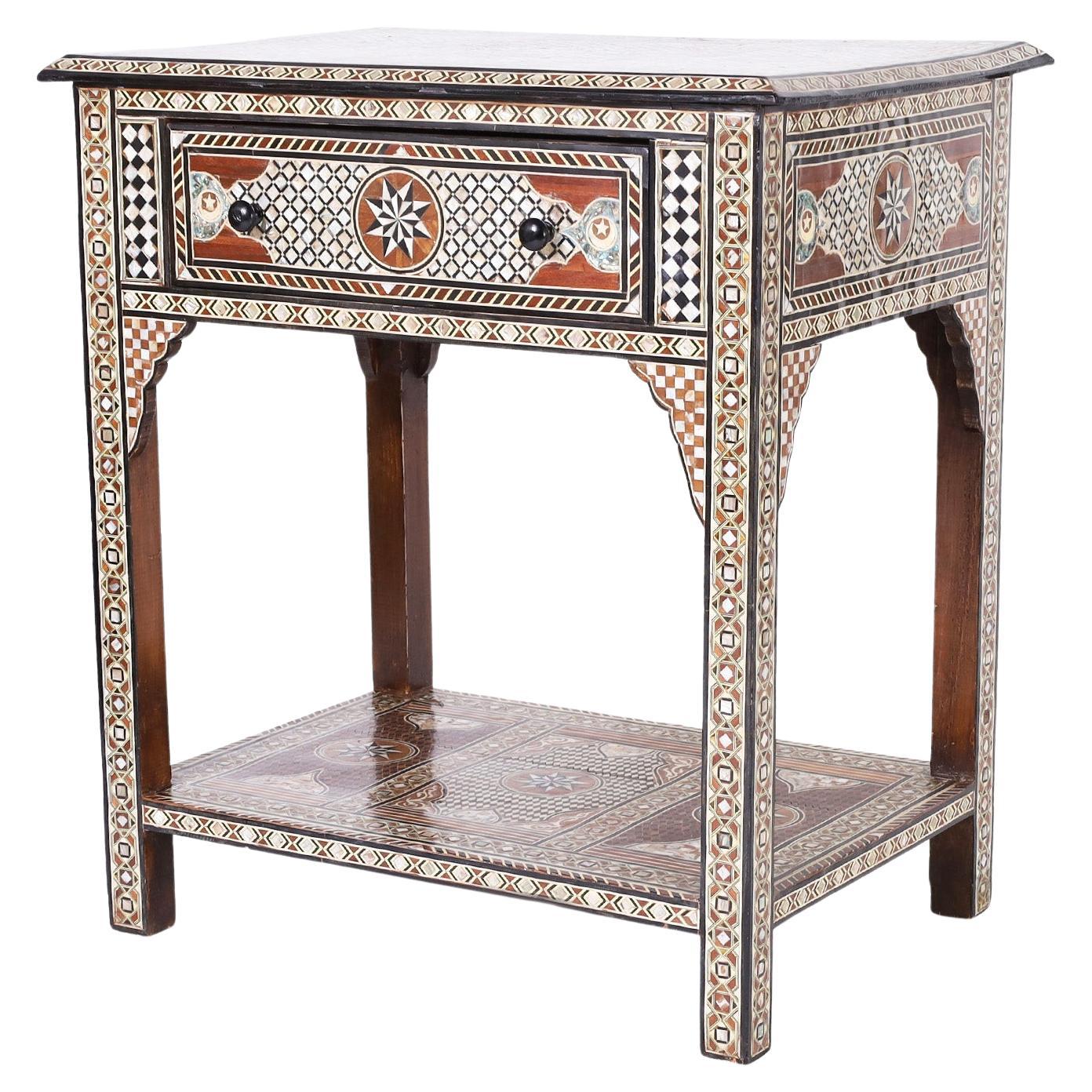 Moroccan Inlaid One Drawer Table or Stand