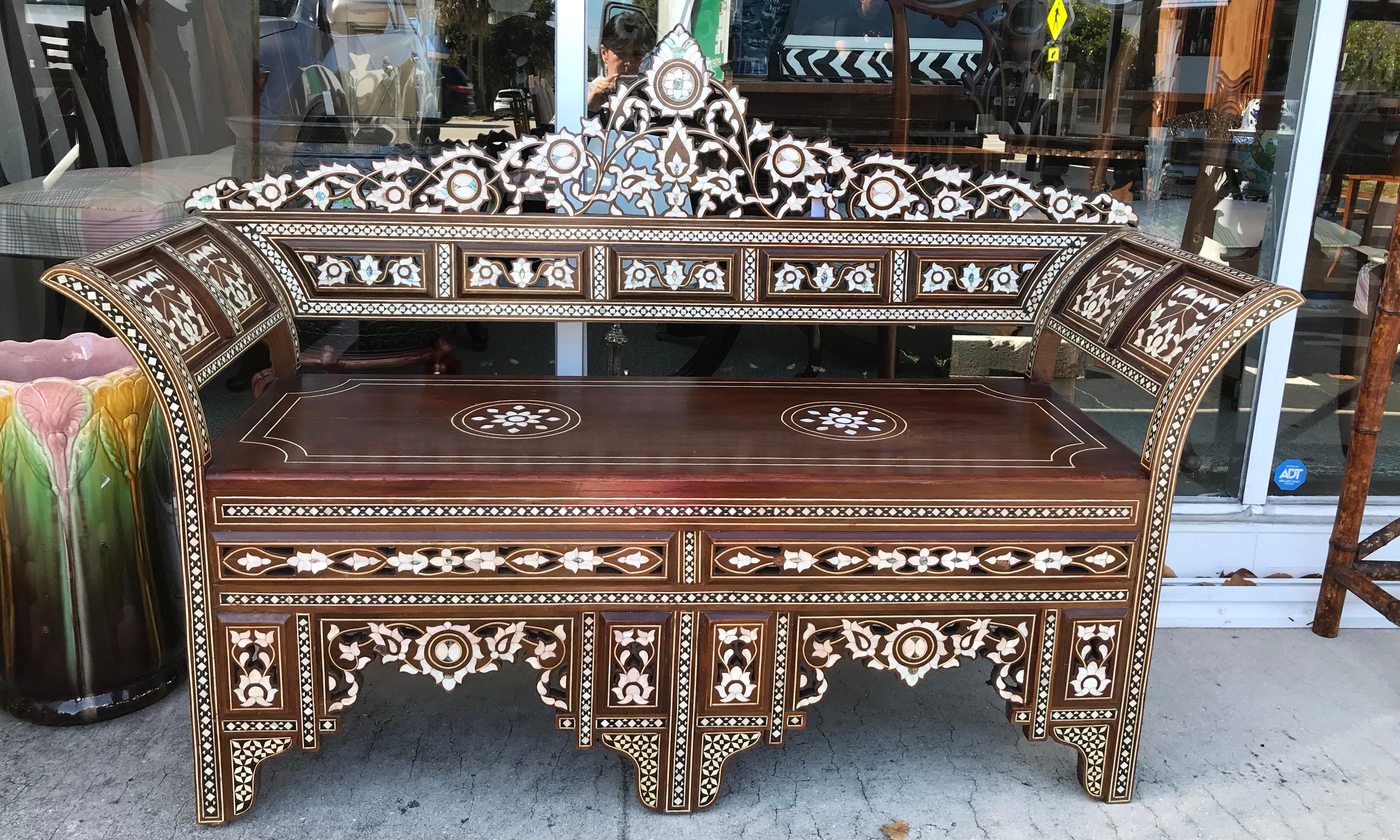 Moroccan Inlaid Settee In Good Condition In West Palm Beach, FL