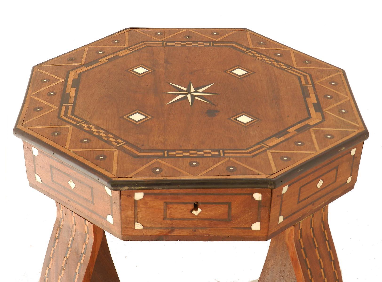 Wood Moroccan Inlaid Side Table Early 20th Century Moorish Games or Sewing circa 1920