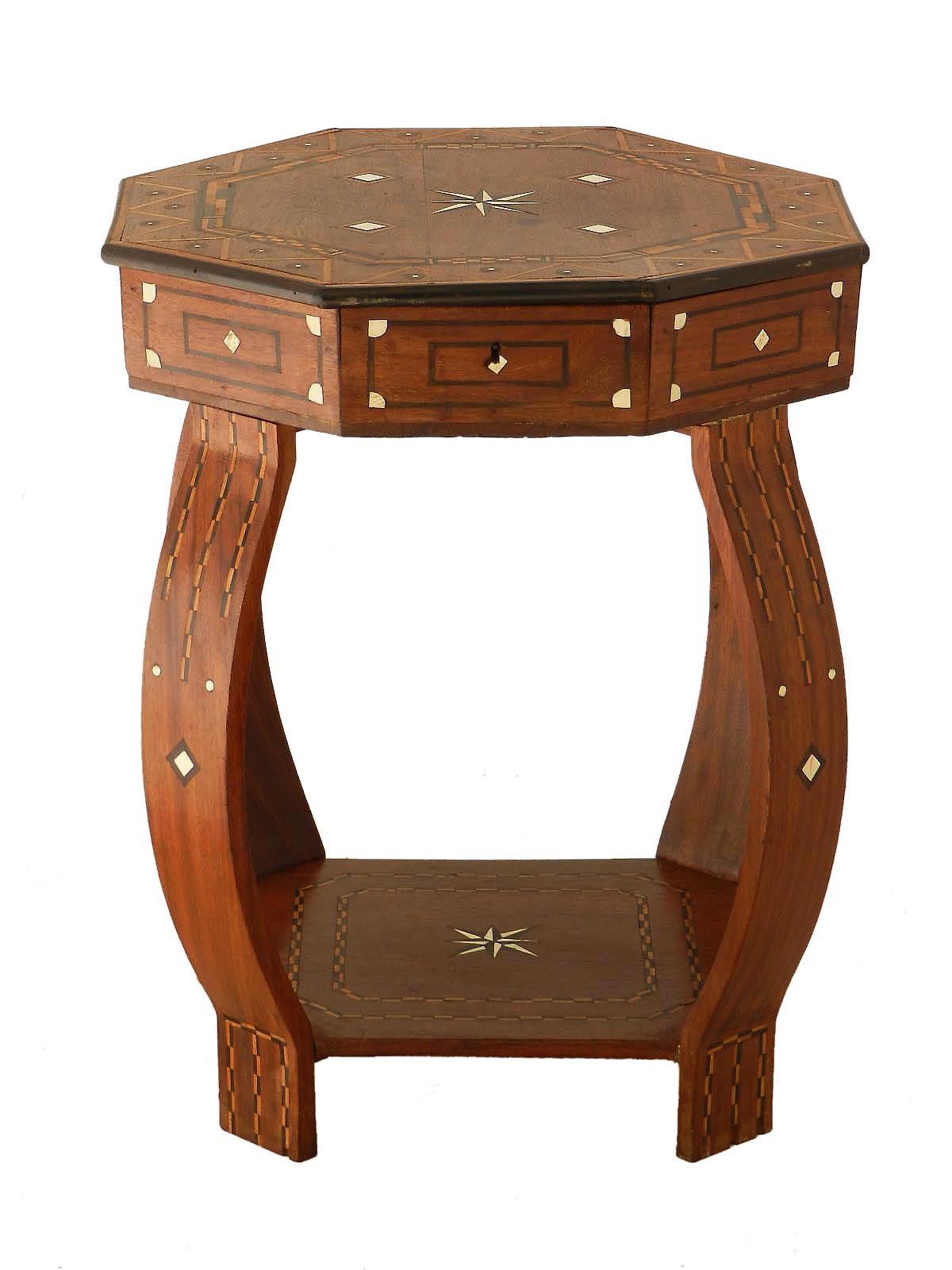 Moroccan Inlaid Side Table Early 20th Century Moorish Games or Sewing circa 1920 1