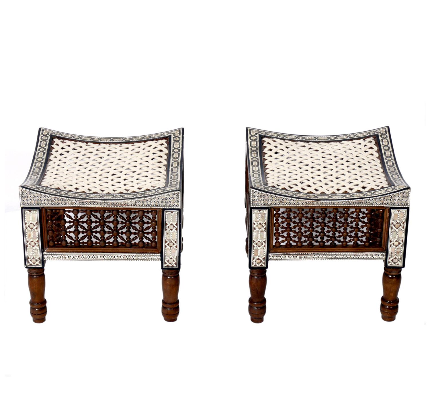 Moroccan Inlaid Stools In Good Condition For Sale In Atlanta, GA