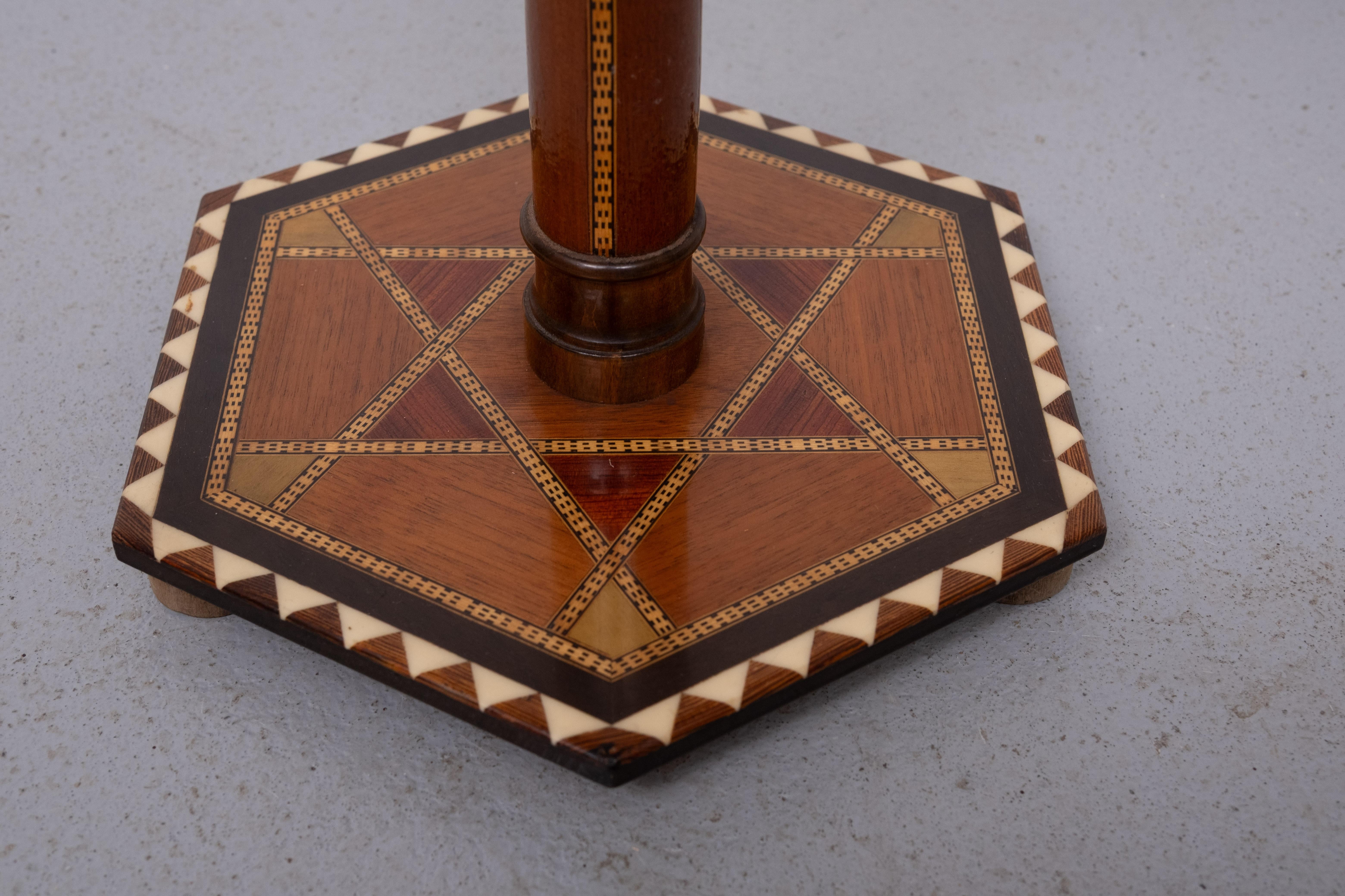 Moroccan inlay  hexagonal side table  1960s For Sale 1