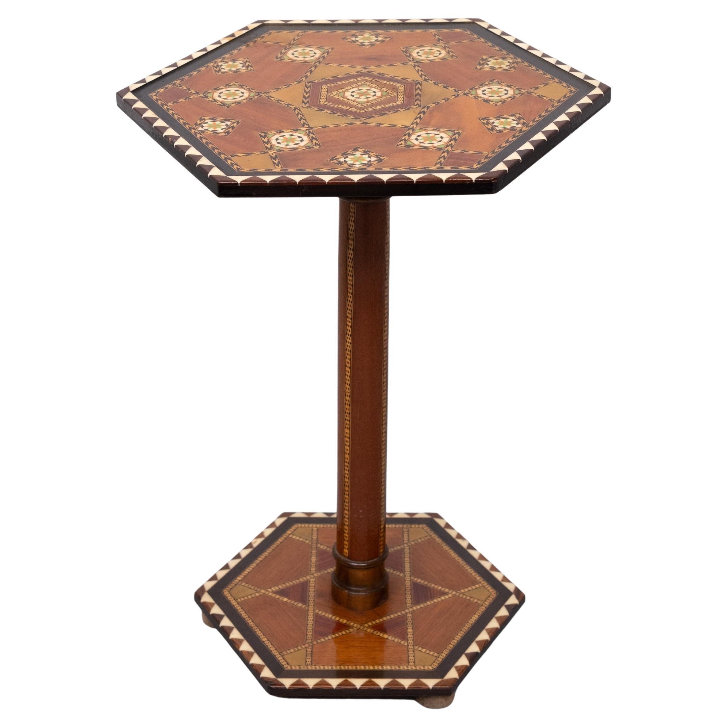 Moroccan inlay  hexagonal side table  1960s For Sale