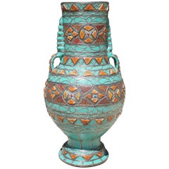 Moroccan Inlay Highly Decorated Ceramic Vase, with Metal and Bone