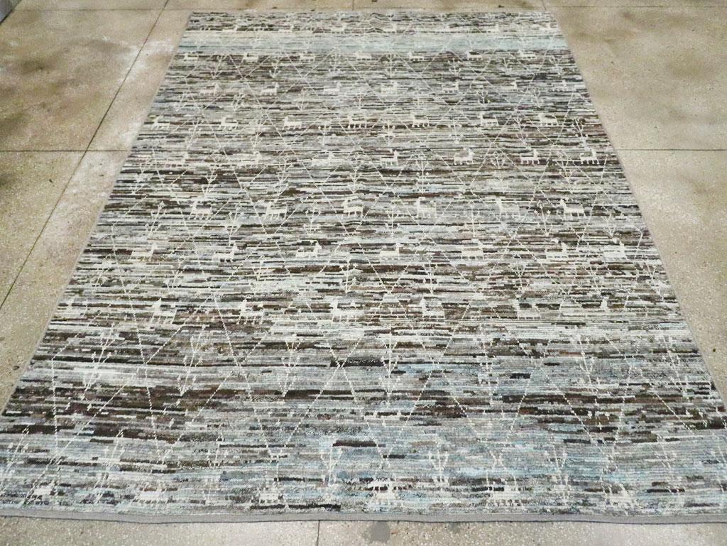 Hand-Knotted Moroccan Inspired Contemporary Handmade Turkish Room Size Carpet For Sale