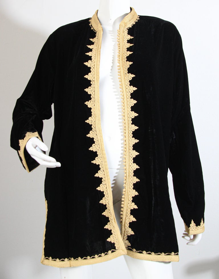 Moroccan Kaftan Black Velvet Vest with Gold Embroideries For Sale at ...