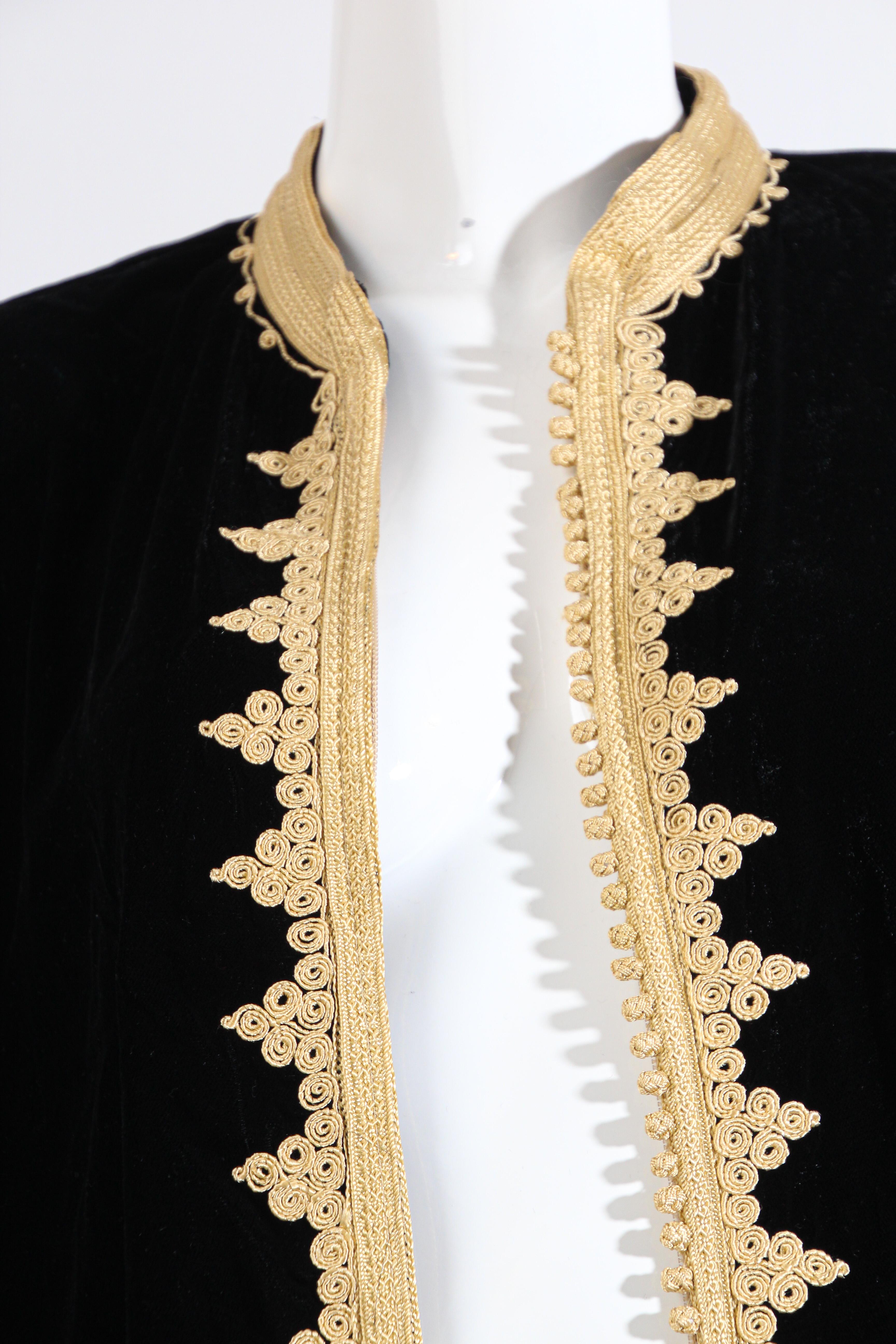 Moroccan Kaftan Black Velvet Vest with Gold Embroideries For Sale 6