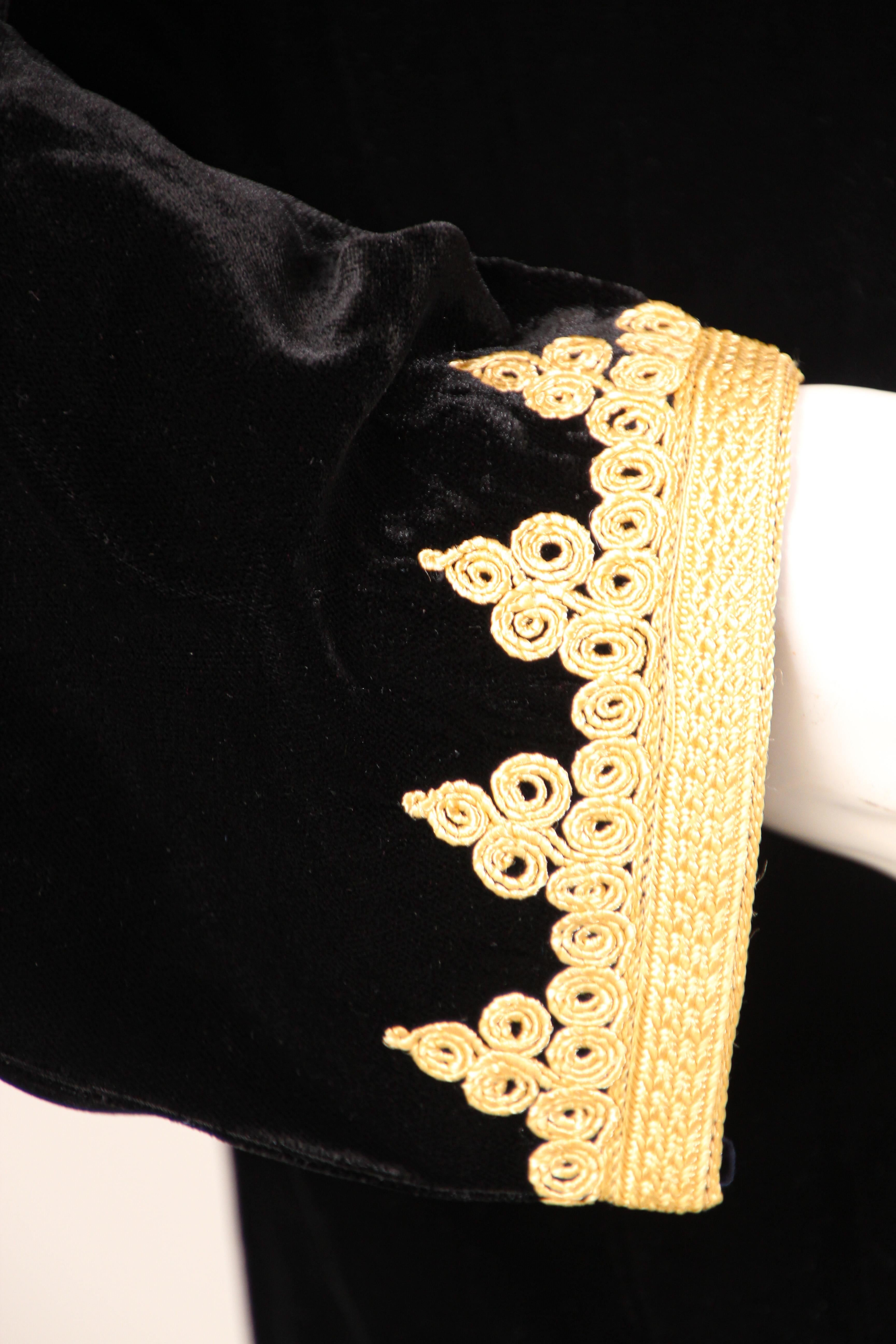 Moroccan Kaftan Black Velvet Vest with Gold Embroideries For Sale 10