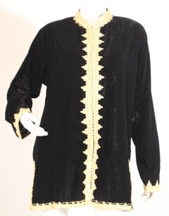 Moroccan Kaftan Black Velvet Vest with Gold Embroideries