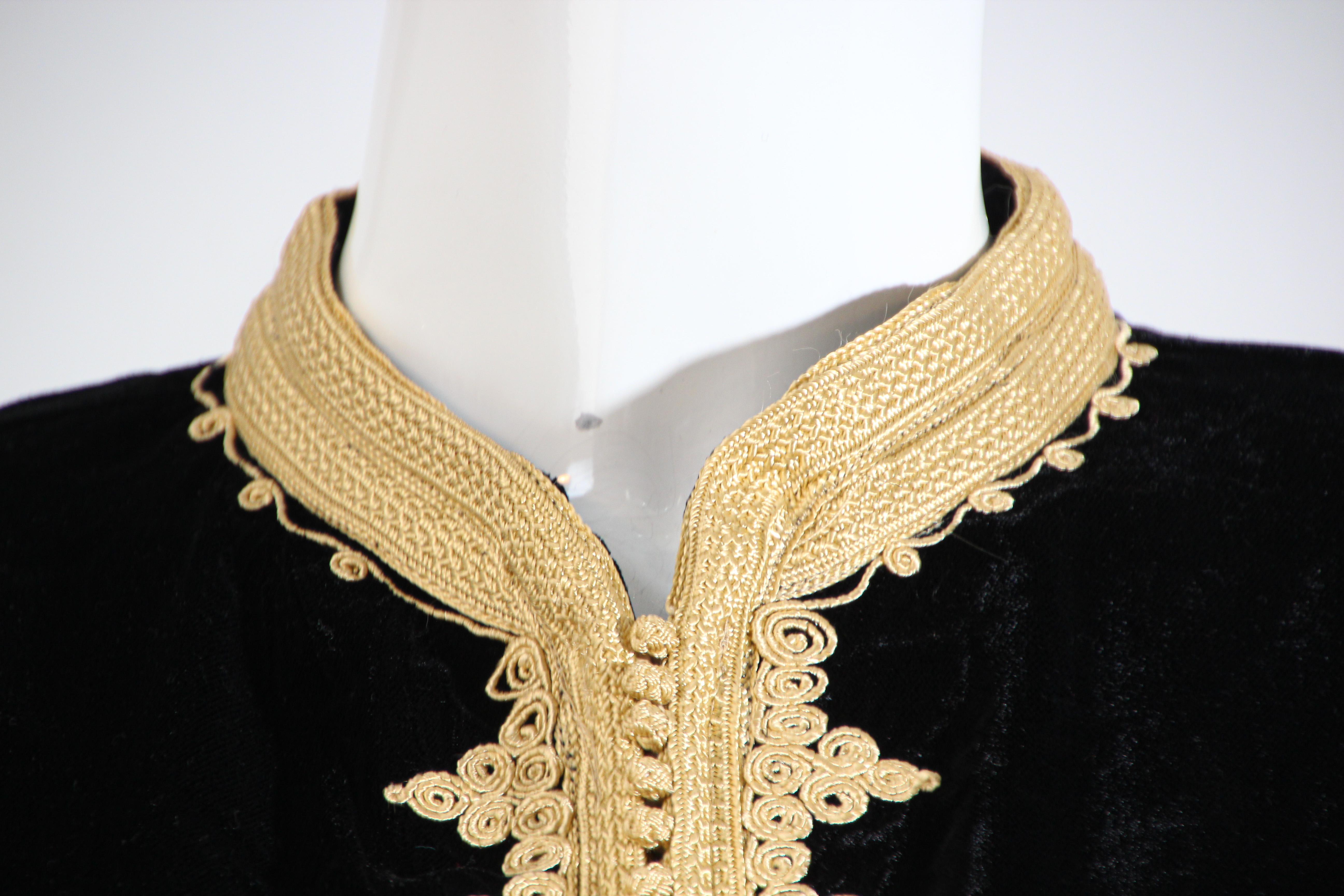 20th Century Moroccan Kaftan Black Velvet Vest with Gold Embroideries For Sale