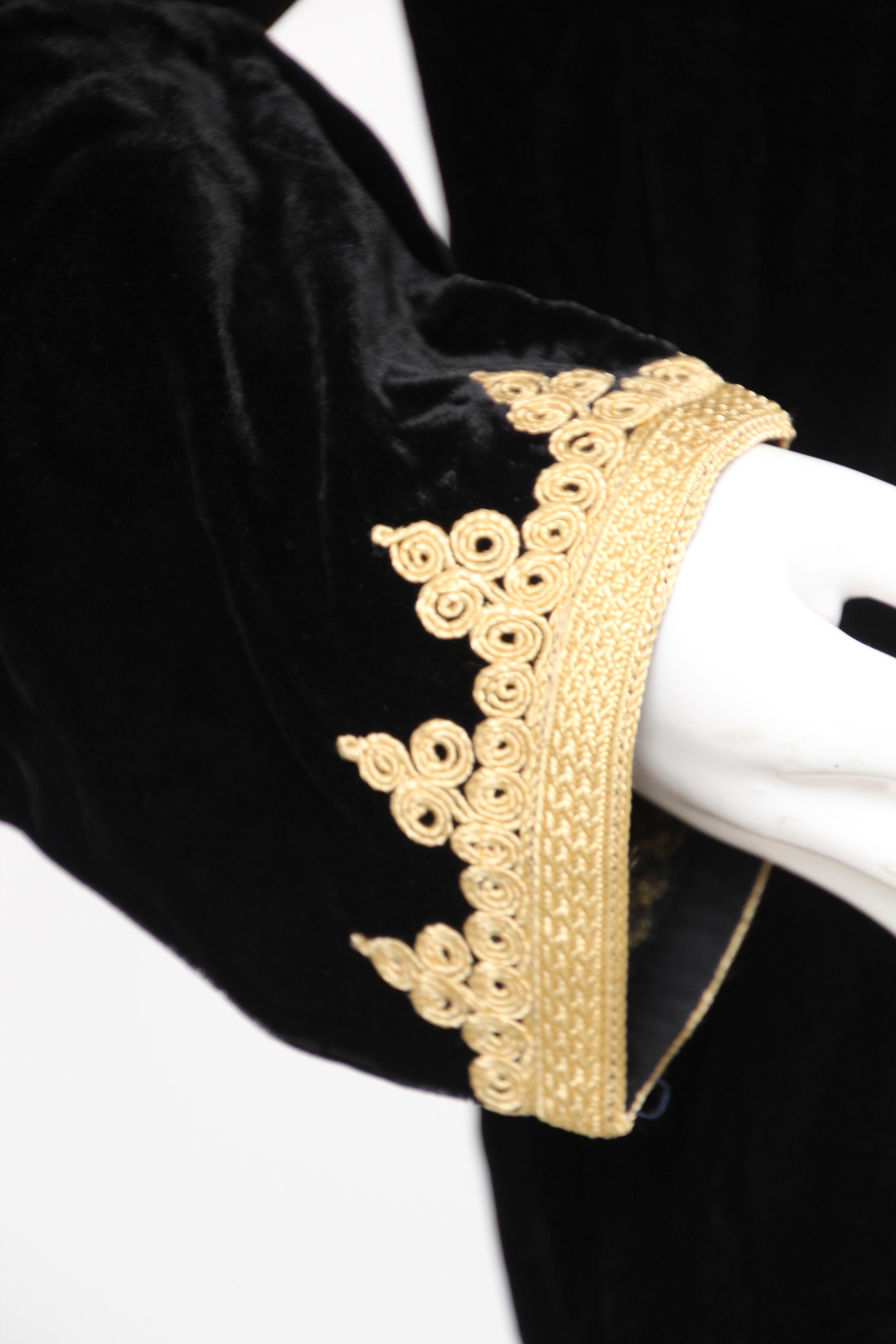 Moroccan Kaftan Black Velvet Vest with Gold Embroideries For Sale 1