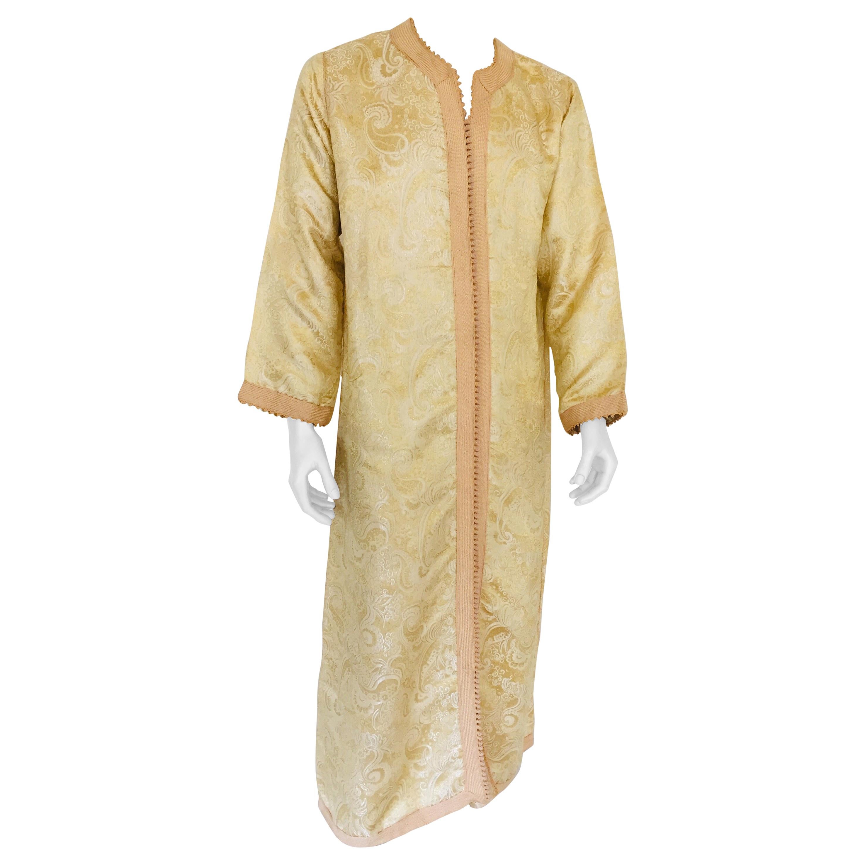 Moroccan Kaftan Gold and Silver Brocade 1970s Maxi Dress Caftan