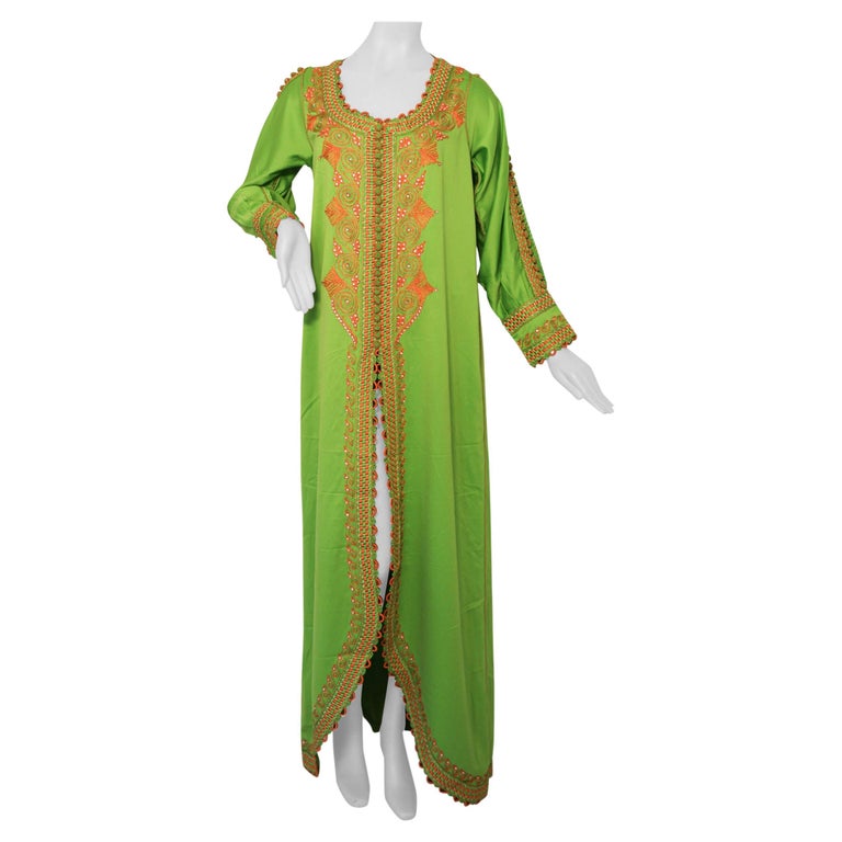 Moroccan Kaftan in Kelly Green For Sale at 1stDibs