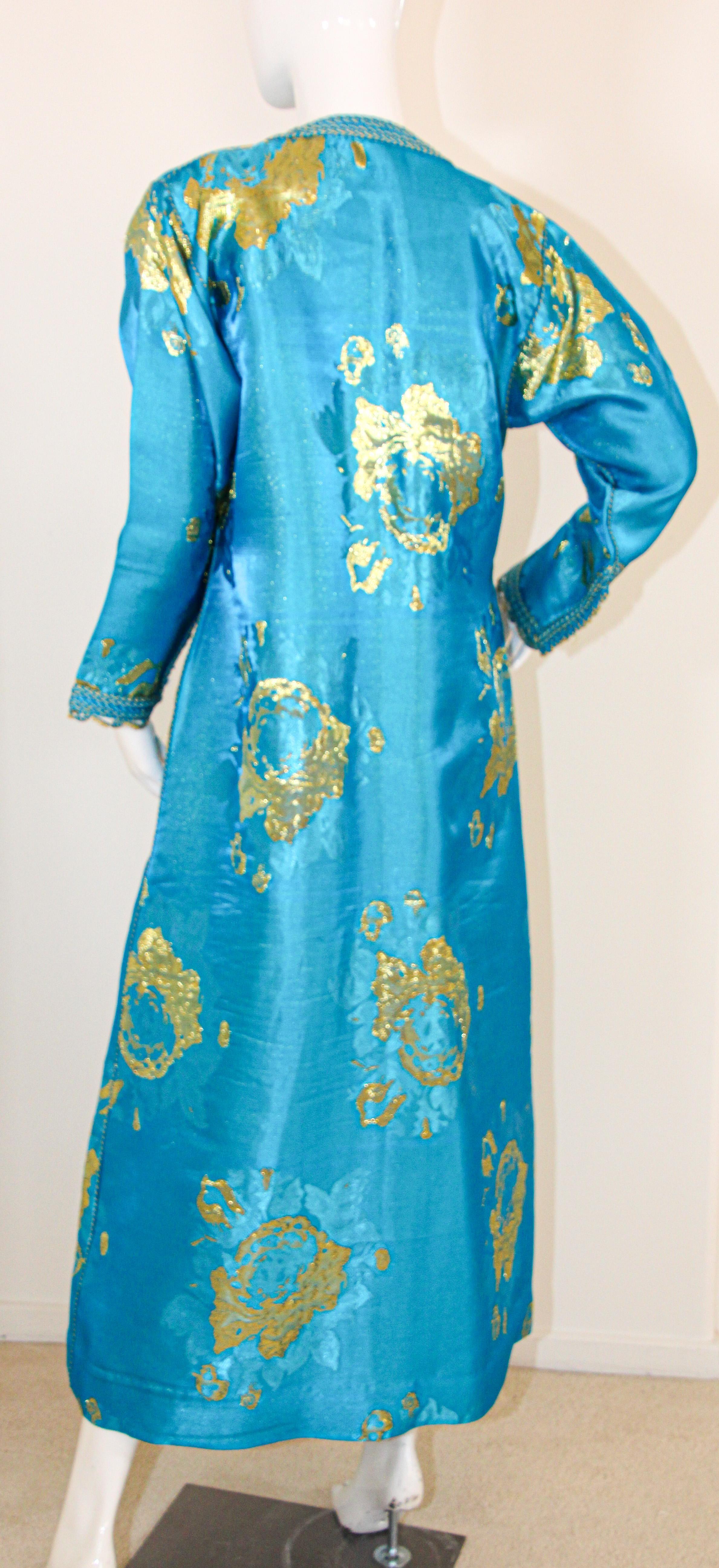 Moroccan Kaftan in Turquoise and Gold Floral Brocade Metallic Lame 6
