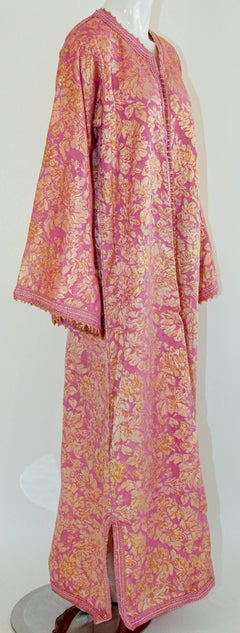 Moroccan Kaftan Pink Damask Bohemian Vintage Caftan 1970