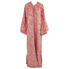 Moroccan Kaftan Pink Damask Bohemian Used Caftan 1970