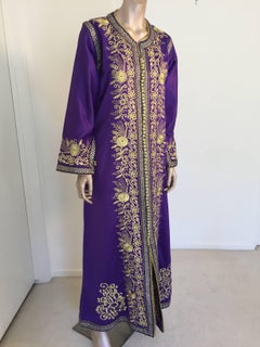 Moroccan Kaftan Purple and Gold Embroidered Maxi Dress Caftan