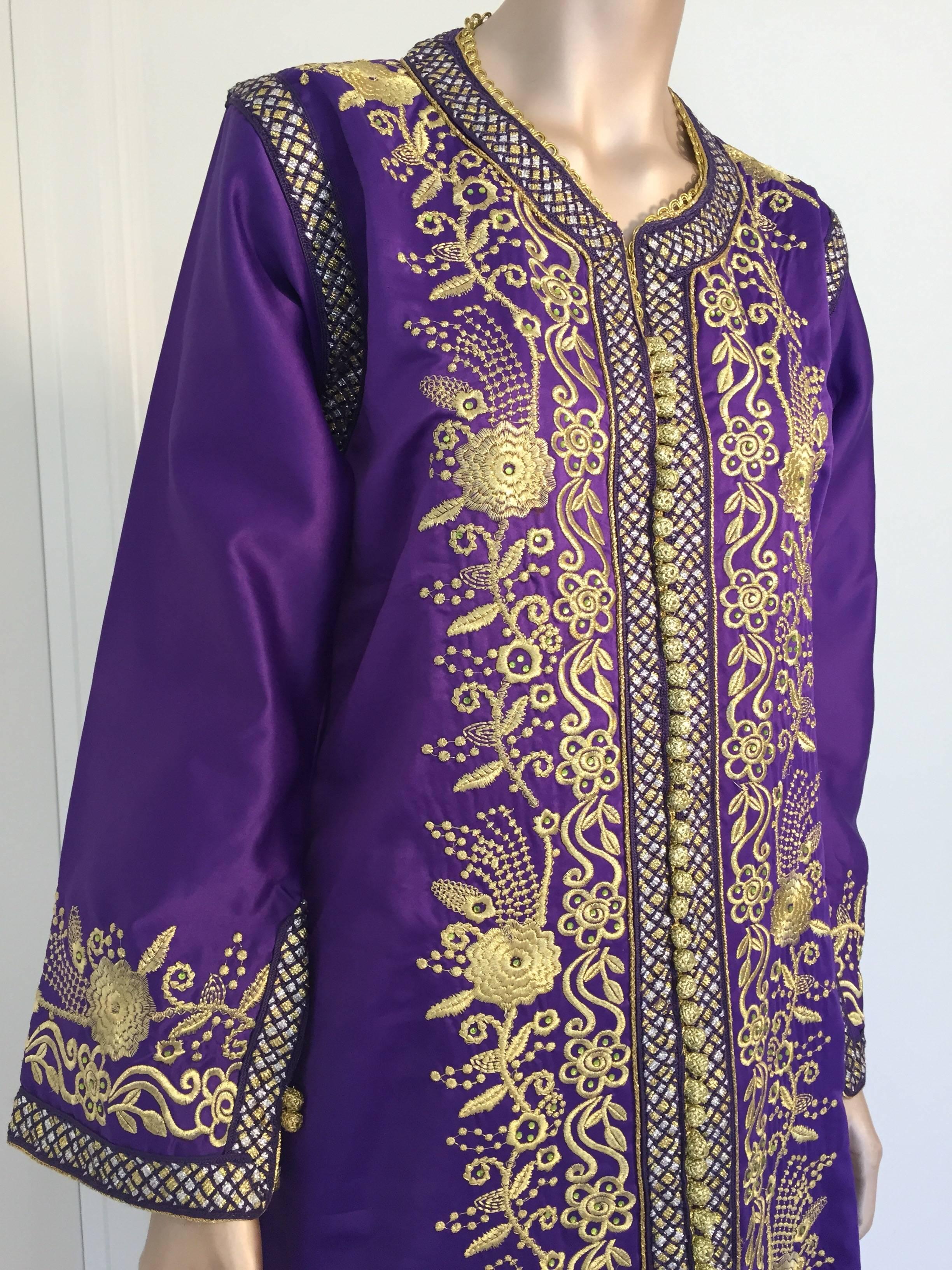 Moorish Moroccan Kaftan Purple and Gold Embroidered Maxi Dress Caftan