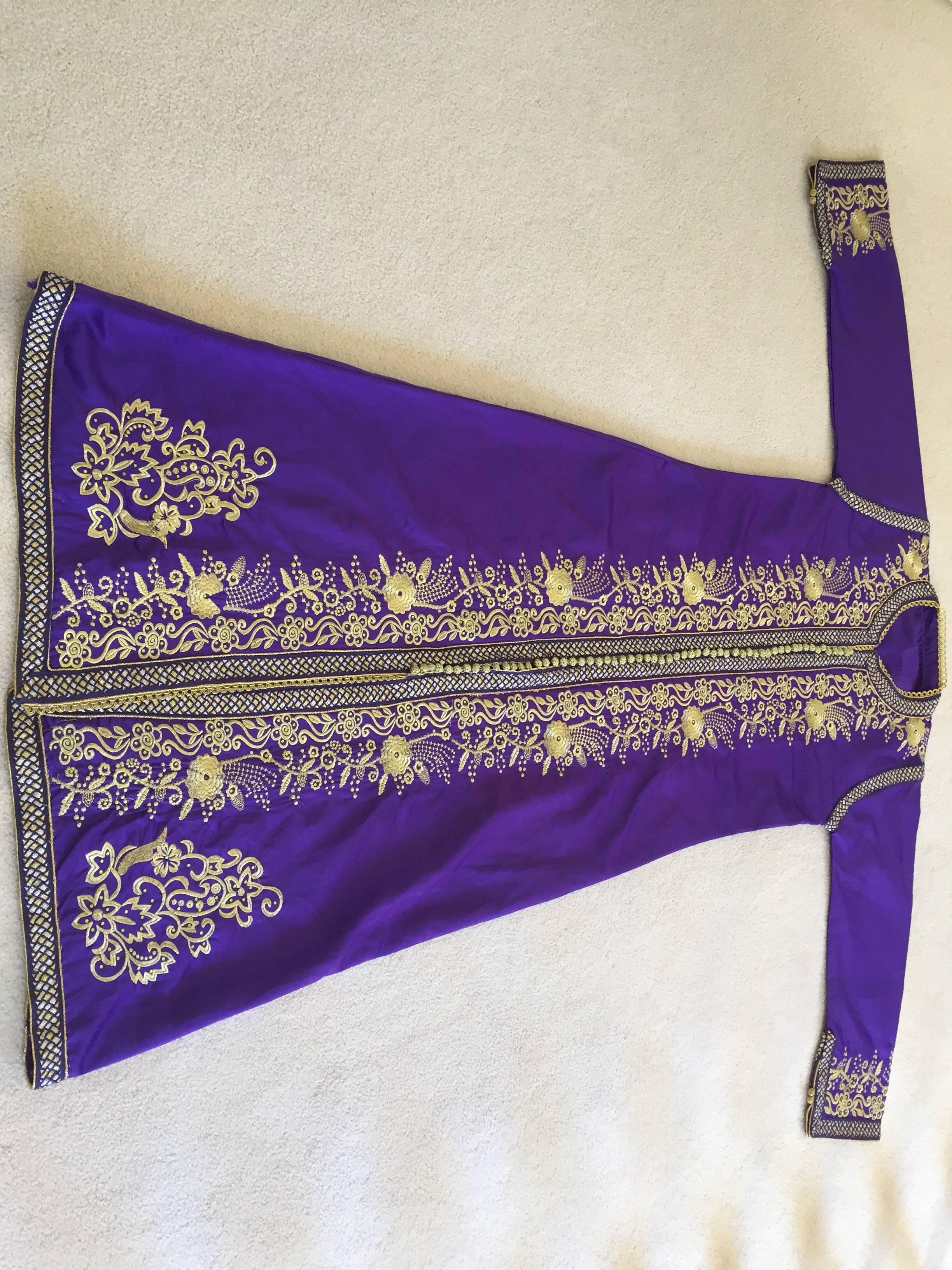 Moroccan Kaftan Purple and Gold Embroidered Maxi Dress Caftan 1