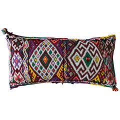 Moroccan Kilim Lumbar Pillow Vintage Handwoven Natural Wool Tassels Boho Bold