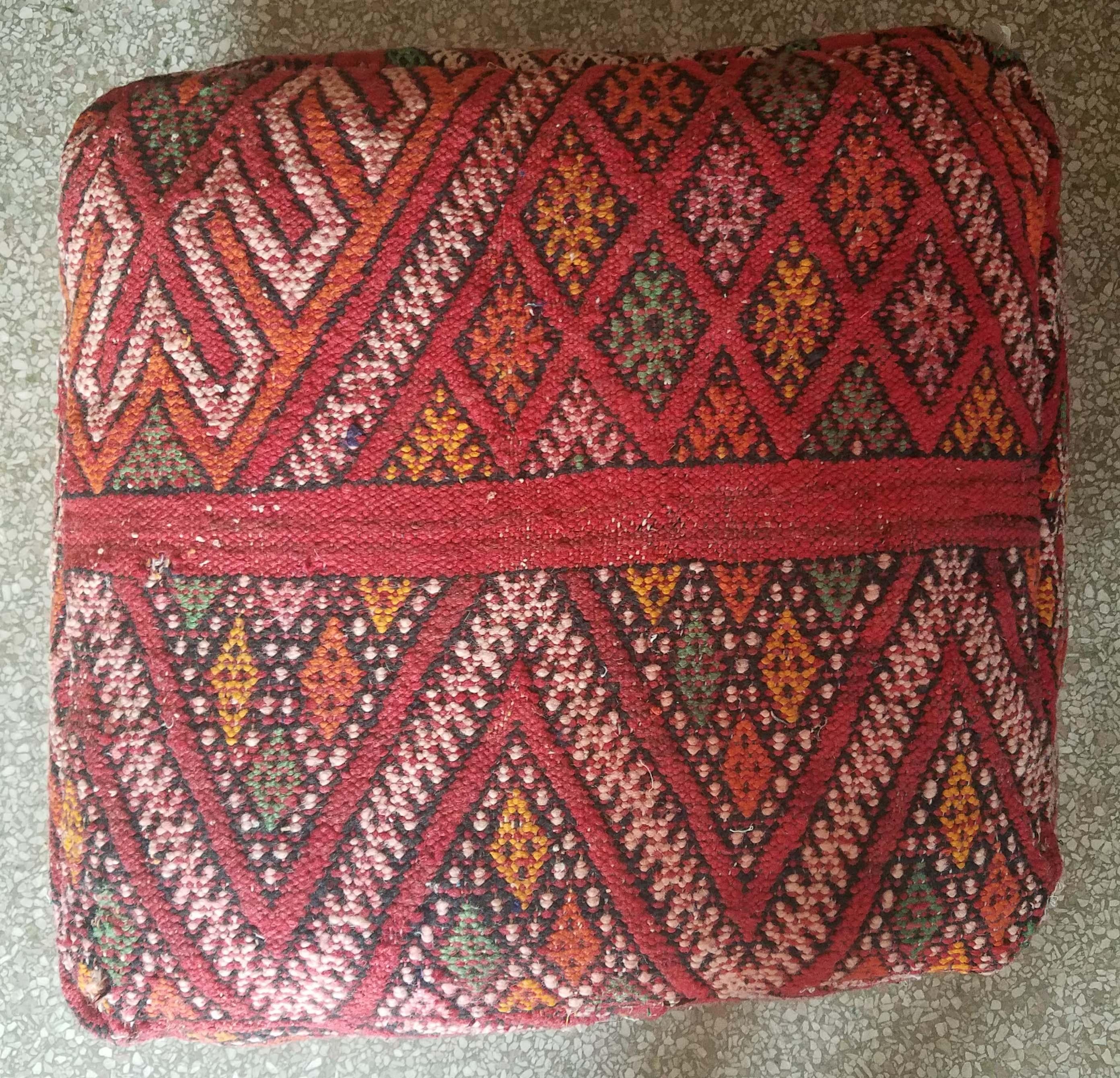 Moroccan Kilim Pouf or Ottoman, LM 3 For Sale 1