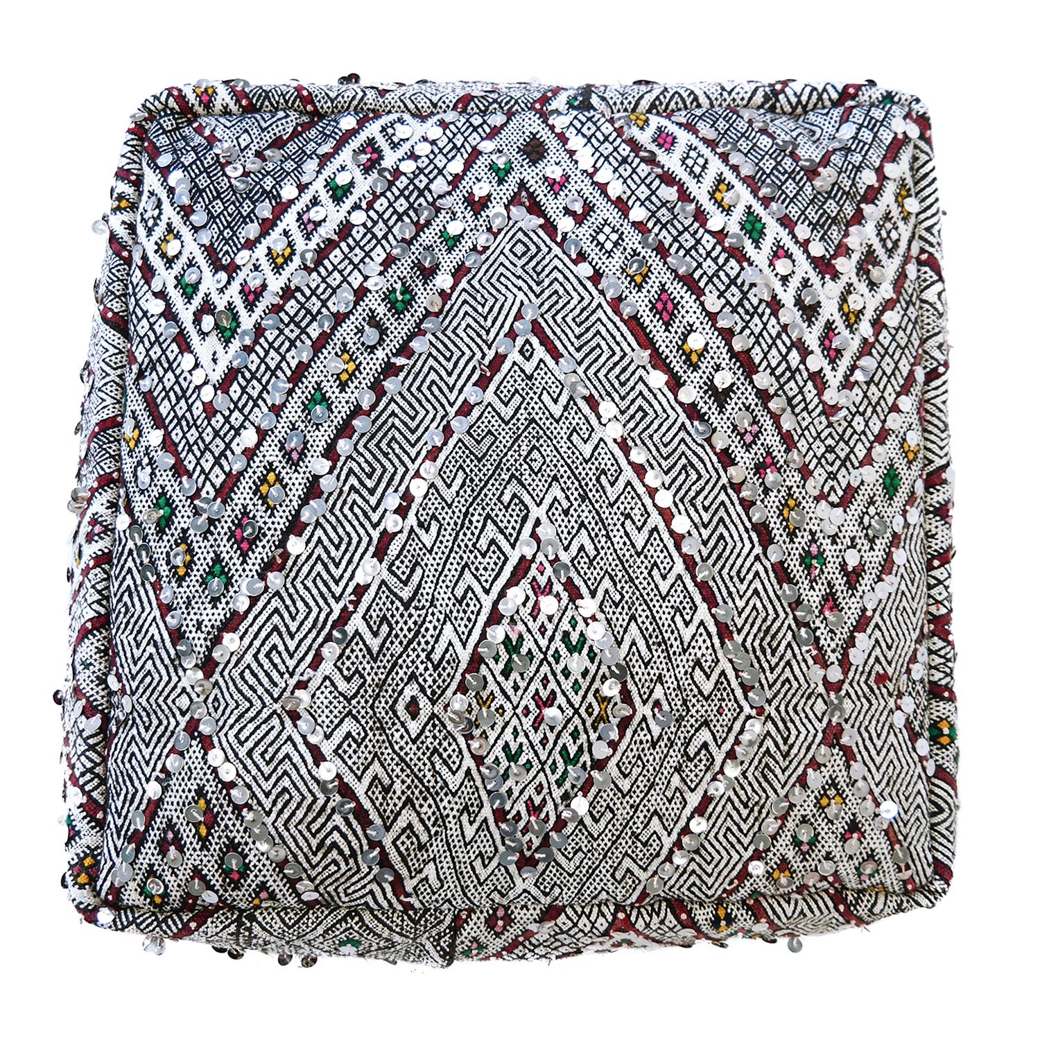 MOROCCAN KILIM POUF

A stunning bohemian kilim pouf, handmade in Morocco.  Cut from a circa 40 years old hand loomed kilim rug, from the Middle Atlas Mountains. We have searched and selected the rug ourselves. The pouf has beautiful exotic colors