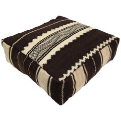 Moroccan Kilim Pouf  Vintage Ottoman  Wool Morocco Floor Cushion
